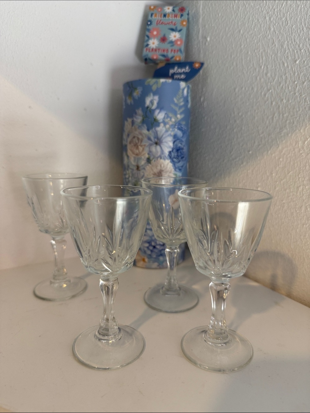 Set of 4 Vintage Cristal D'Arques France "Palmes" Crystal Cordial Glasses